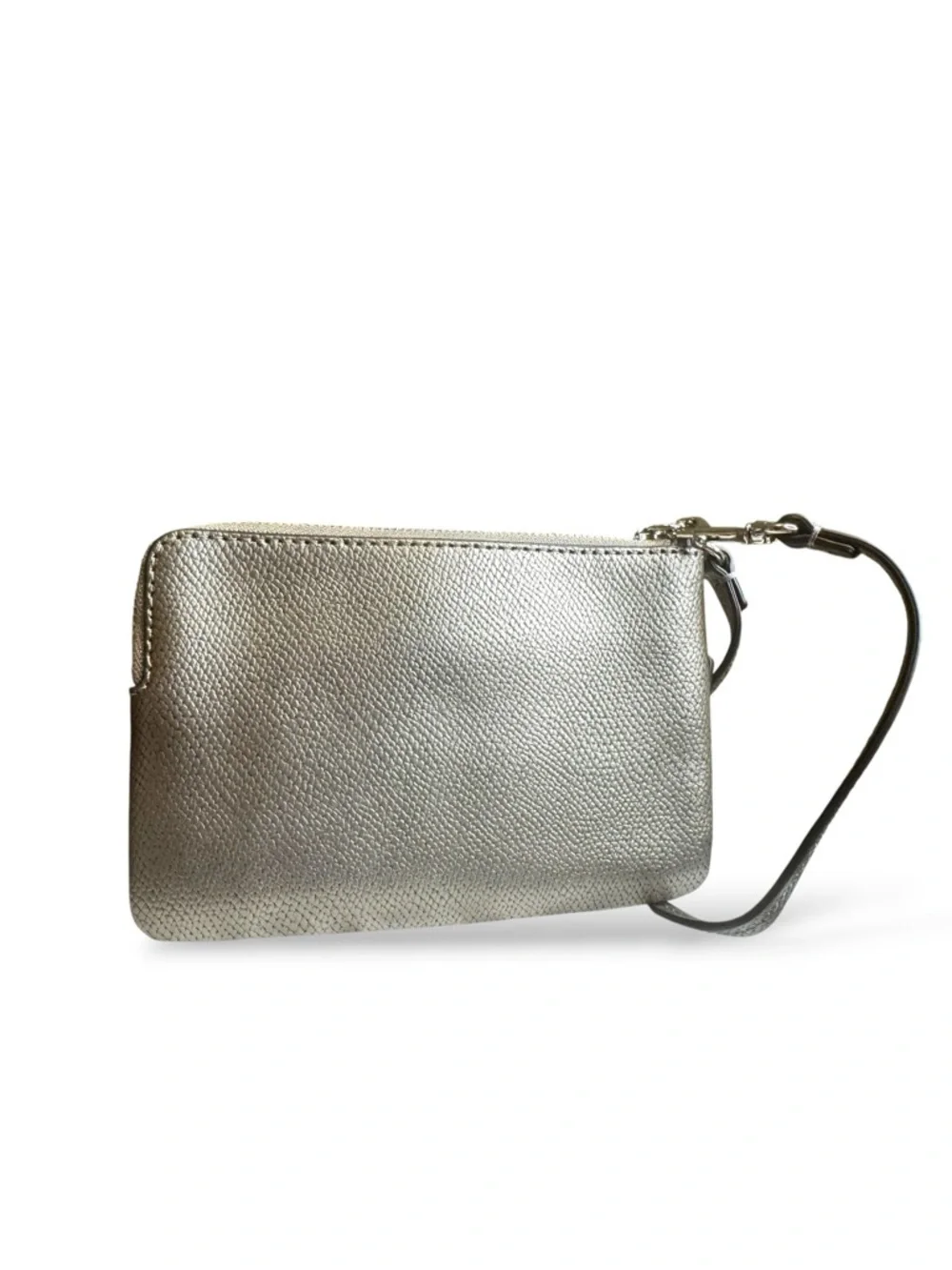 Coach Gunmetal Metallic Silver Wristlet Clutch Turnlock Bow Hangtag